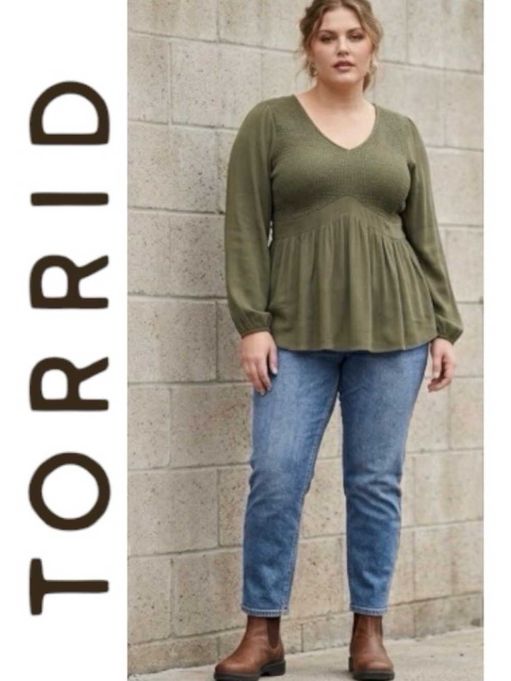 2X TORRID Shirred Bodice Babydoll Gauze Top with V Neck and Long Sleeves, NWT